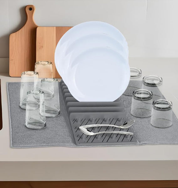Plastic Dish Rack with Micro Fiber Drying Mat