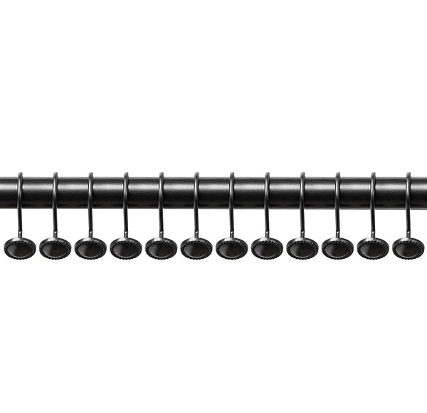 12 Piece Set - Matte Black Button Heavy Duty Shower Curtain Hooks Rings Rustproof Metal
