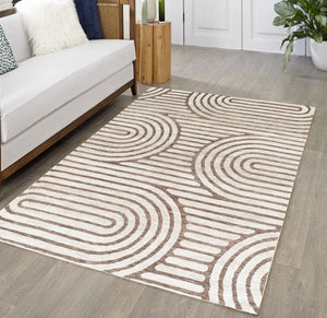 Beige Swirls Abstract Boho Farmhouse Soft Pile Boho Minimal Large Area Rug