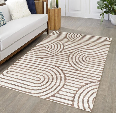 Beige Swirls Abstract Boho Farmhouse Soft Pile Boho Minimal Large Area Rug