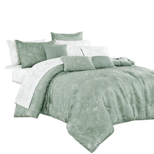 Jacquard Sage Green Floral 10 Piece Bed-in-a-bag Comforter Set