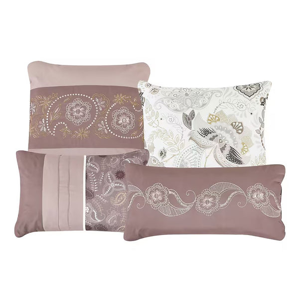 7 Piece Floral Dusty Mauve Comforter Set Soft Bedding