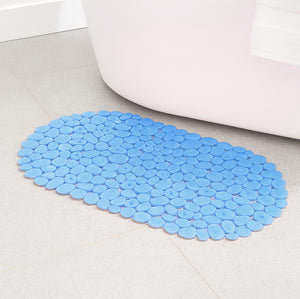 Blue Stone Pebbles Vinyl Non-Slip Bathtub Shower Mat With Suction Cups - 26" x14"