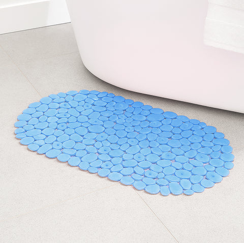 Blue Stone Pebbles Vinyl Non-Slip Bathtub Shower Mat With Suction Cups - 26" x14"