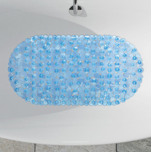 Blue Stone Pebbles Vinyl Non-Slip Bathtub Shower Mat With Suction Cups - 26" x14"