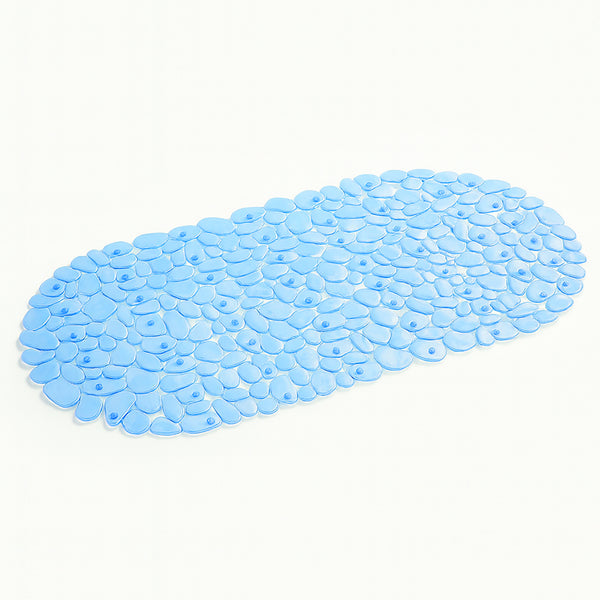 Blue Stone Pebbles Vinyl Non-Slip Bathtub Shower Mat With Suction Cups - 26" x14"