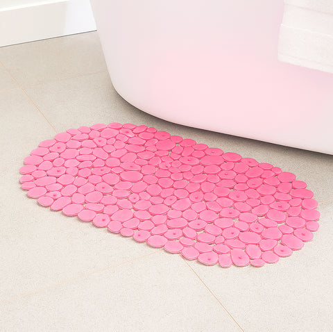 Pink Stone Pebbles Vinyl Non-Slip Bathtub Shower Mat With Suction Cups - 26" x14"