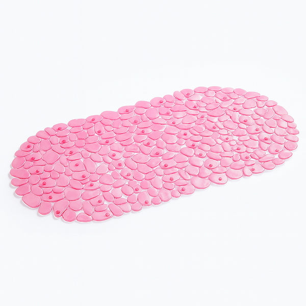 Pink Stone Pebbles Vinyl Non-Slip Bathtub Shower Mat With Suction Cups - 26" x14"