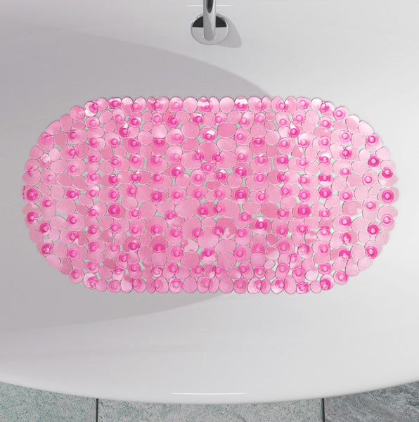 Pink Stone Pebbles Vinyl Non-Slip Bathtub Shower Mat With Suction Cups - 26" x14"