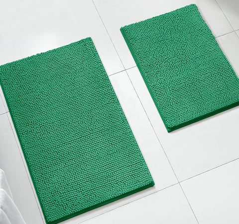 Large 2 Piece Set Hunter Green Soft Cozy Plush Chenille Bath Mat Bathroom Rug