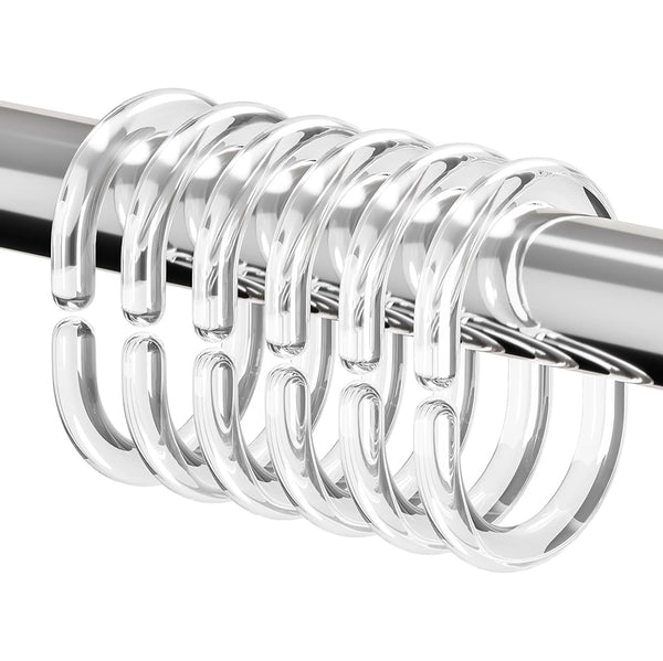 12 Piece Clear Premium Plastic Shower Curtain Hooks Rings C-Shape 2.3" Inches