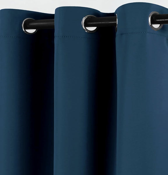 2 Piece Solid Navy Blue Blackout Grommet Curtain Panel Set - 84" Long