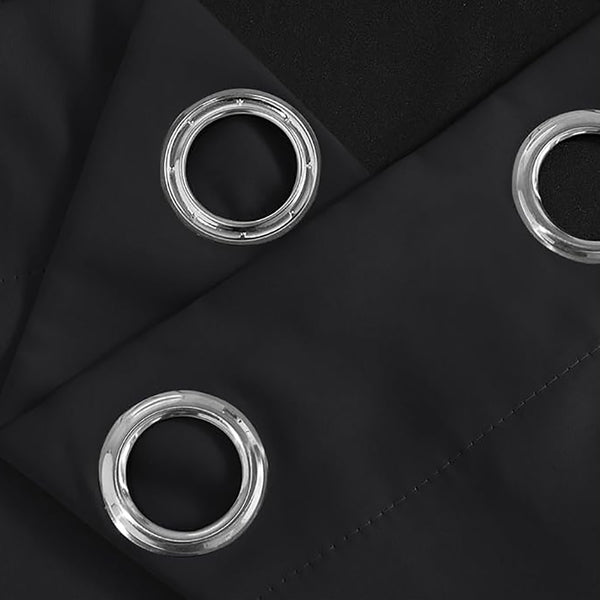 2 Piece Solid Black Blackout Grommet Curtain Panel Set - 63" Long
