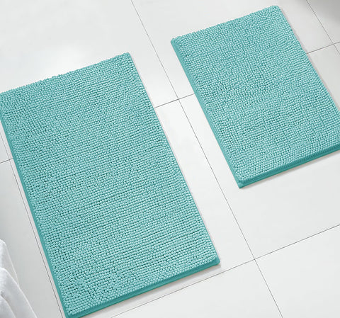 Large 2 Piece Set Spa Blue Soft Cozy Plush Chenille Bath Mat Bathroom Rug