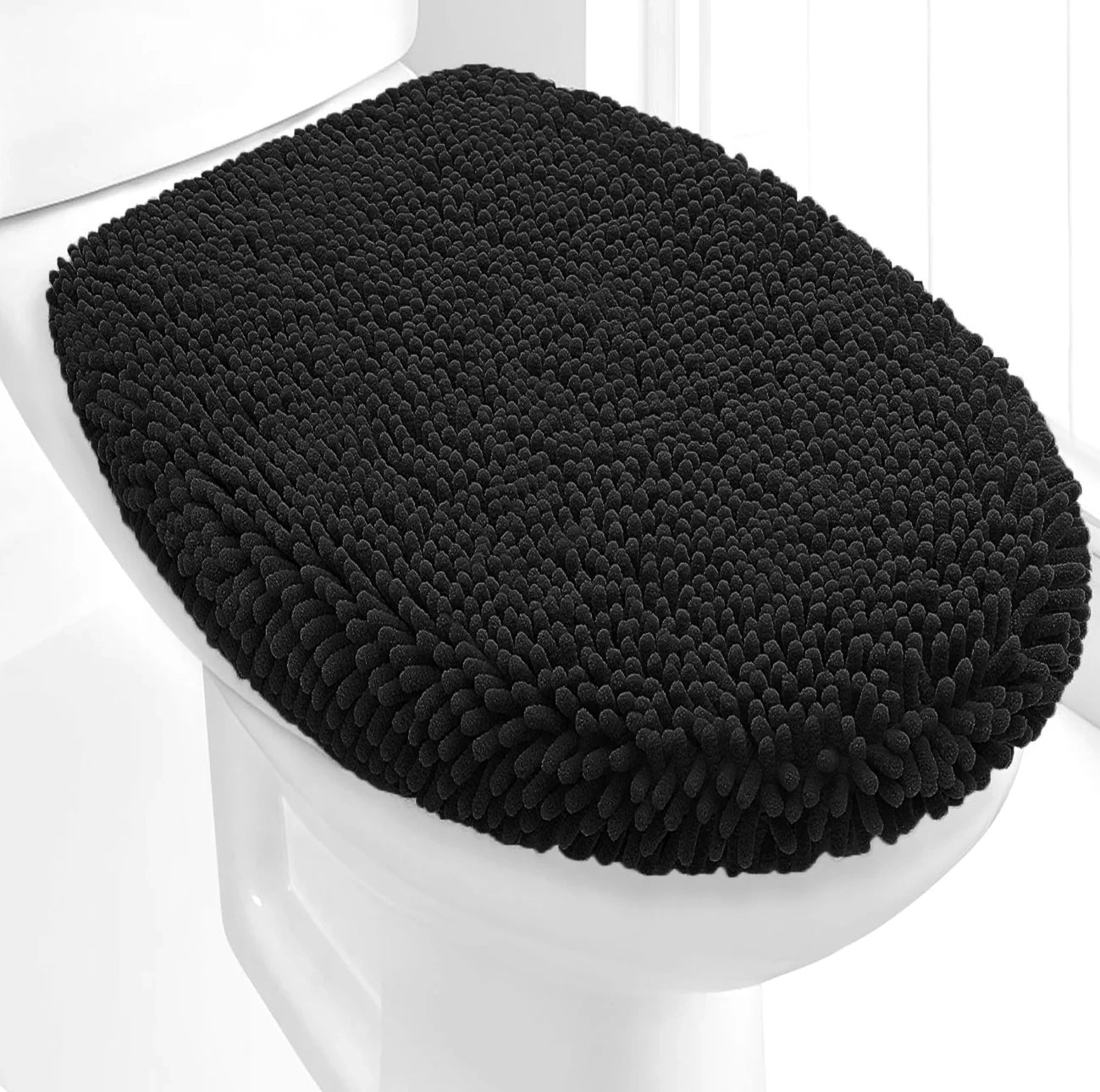 18"x18" - Black Soft Cozy Plush Chenille Toilet Seat Cover