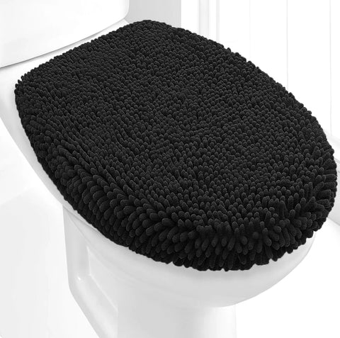 18"x18" - Black Soft Cozy Plush Chenille Toilet Seat Cover