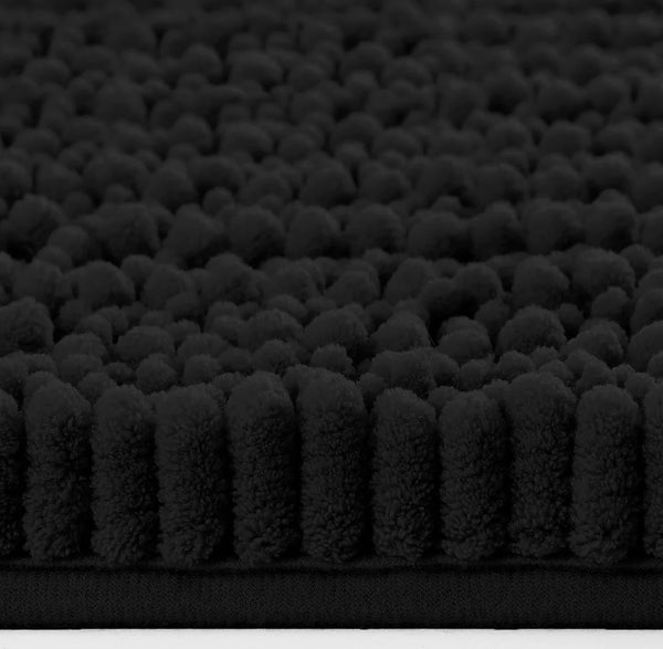 Black Soft Cozy Plush Chenille Contour Bath Mat Bathroom Rug