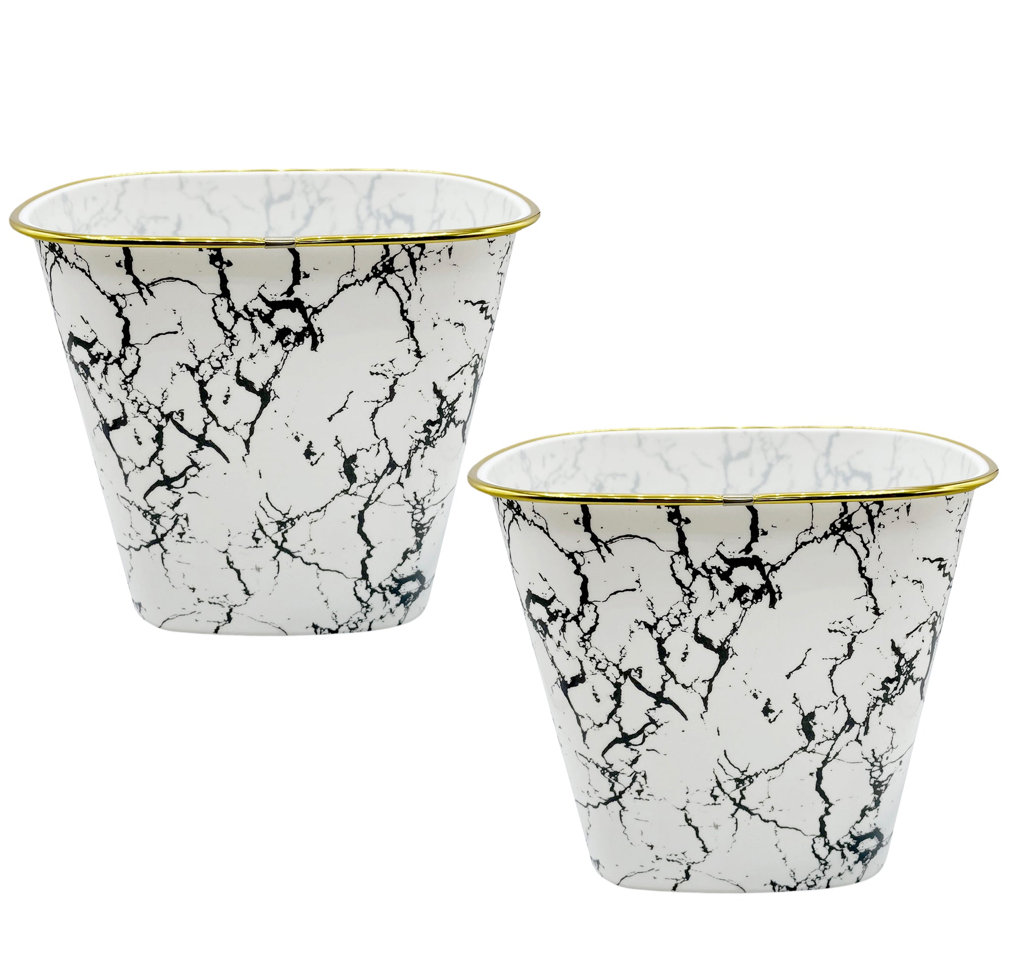 10" Tall White Marble Look Plastic 1.7 Gallon Trash Can Wastebasket - Set of 2
