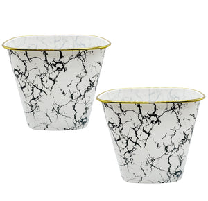 10" Tall White Marble Look Plastic 1.7 Gallon Trash Can Wastebasket - Set of 2