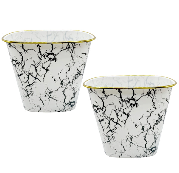 10" Tall White Marble Look Plastic 1.7 Gallon Trash Can Wastebasket - Set of 2