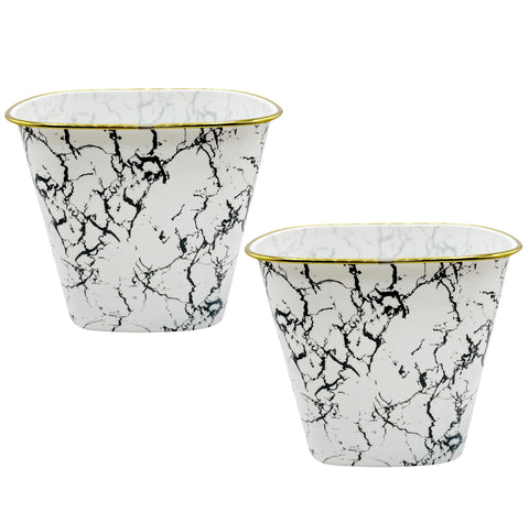 10" Tall White Marble Look Plastic 1.7 Gallon Trash Can Wastebasket - Set of 2