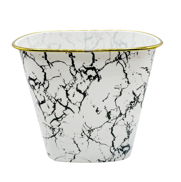 10" Tall White Marble Look Plastic 1.7 Gallon Trash Can Wastebasket - Set of 2