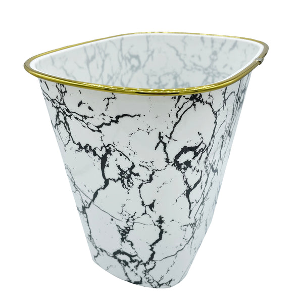 10" Tall White Marble Look Plastic 1.7 Gallon Trash Can Wastebasket - Set of 2