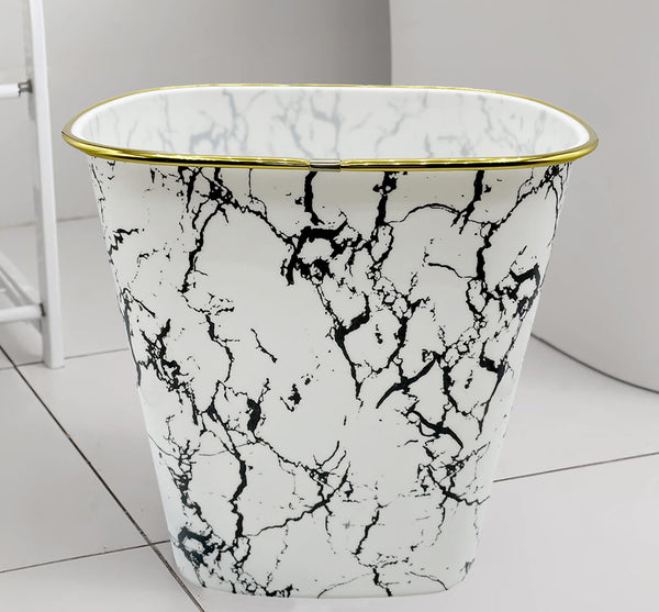 10" Tall White Marble Look Plastic 1.7 Gallon Trash Can Wastebasket - Set of 2