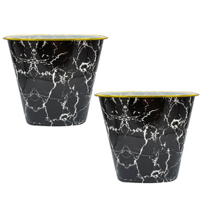 10" Tall Black White Marble Look Plastic 1.7 Gallon Trash Can Wastebasket - Set of 2
