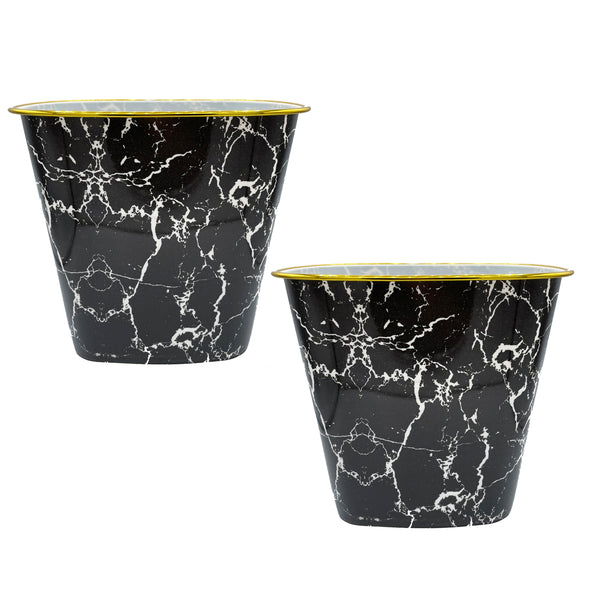 10" Tall Black White Marble Look Plastic 1.7 Gallon Trash Can Wastebasket - Set of 2