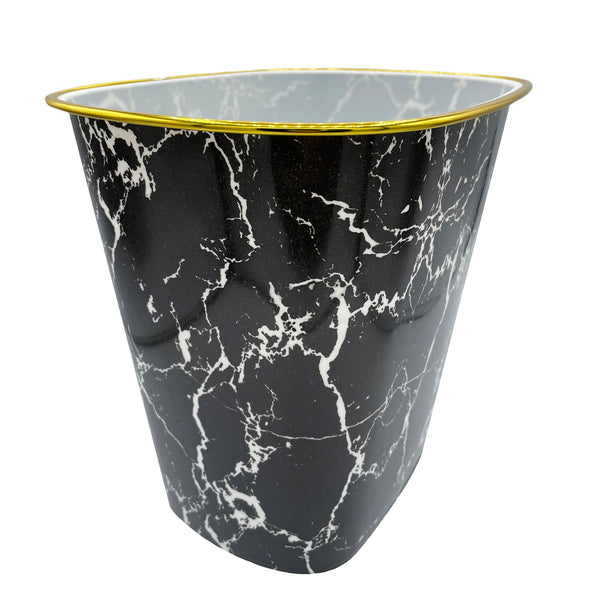 10" Tall Black White Marble Look Plastic 1.7 Gallon Trash Can Wastebasket - Set of 2