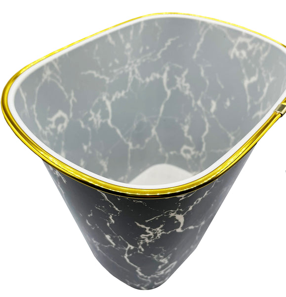10" Tall Black White Marble Look Plastic 1.7 Gallon Trash Can Wastebasket - Set of 2