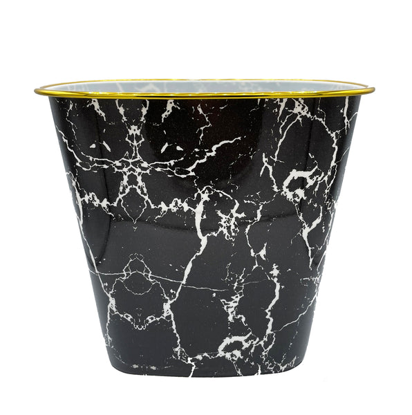 10" Tall Black White Marble Look Plastic 1.7 Gallon Trash Can Wastebasket - Set of 2