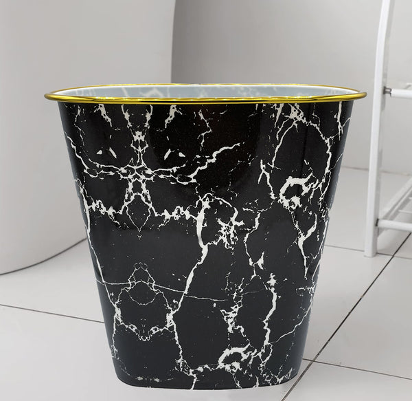 10" Tall Black White Marble Look Plastic 1.7 Gallon Trash Can Wastebasket - Set of 2