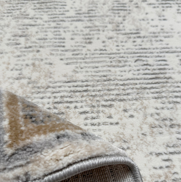 2'6" x 10' - Beige Grey Cream Distressed Modern Thick Plush Runner Rug
