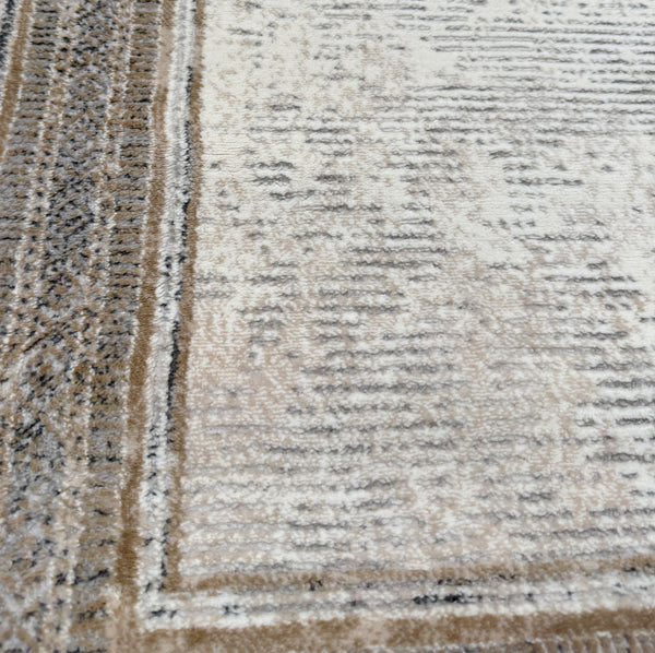 2'6" x 10' - Beige Grey Cream Distressed Modern Thick Plush Runner Rug