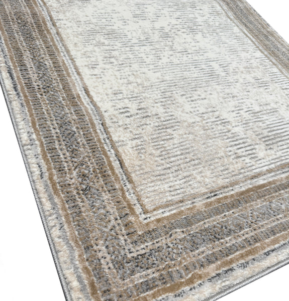 2'6" x 10' - Beige Grey Cream Distressed Modern Thick Plush Runner Rug