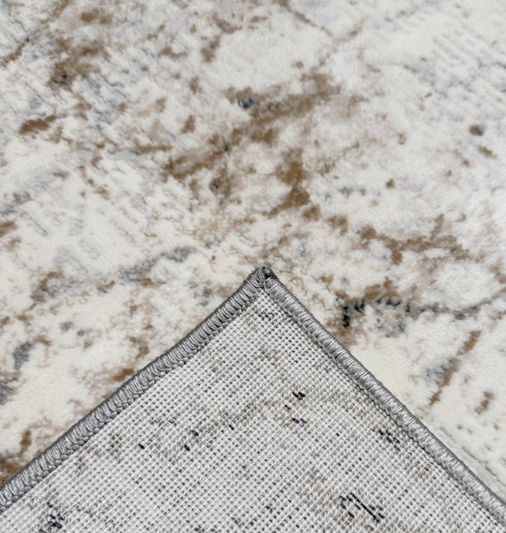 2'6" x 10' - Abstract Beige Grey Cream Distressed Modern Thick Plush Runner Rug