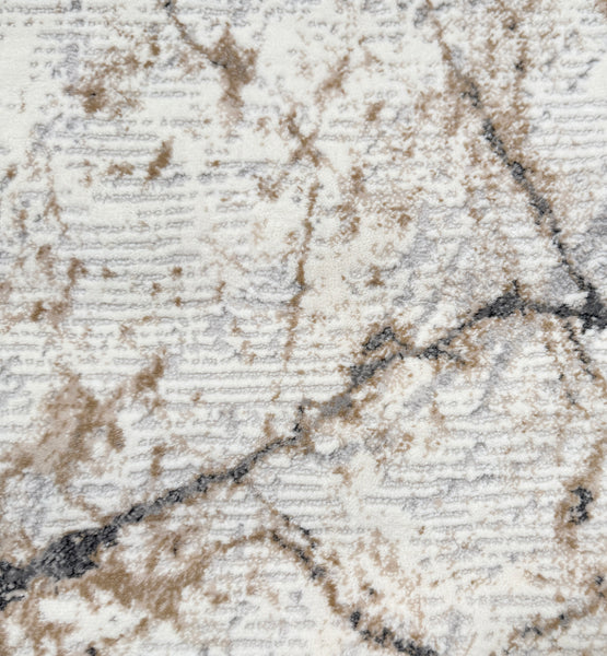2'6" x 10' - Abstract Beige Grey Cream Distressed Modern Thick Plush Runner Rug