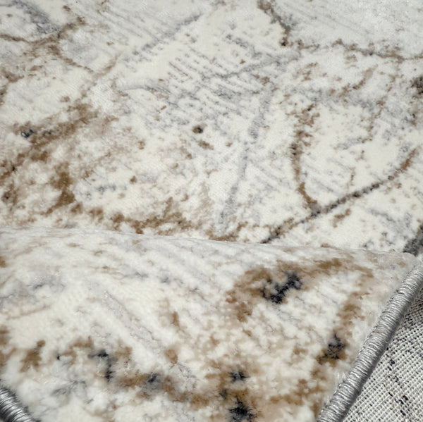 2'6" x 10' - Abstract Beige Grey Cream Distressed Modern Thick Plush Runner Rug
