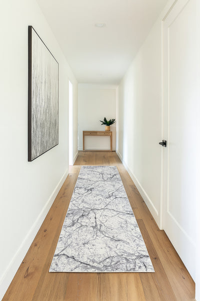 2'6" x 10' - Abstract Beige Grey Cream Distressed Modern Thick Plush Runner Rug