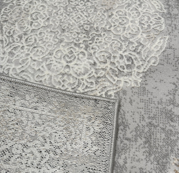 2'6" x 10' - Beige Grey Cream Distressed Modern Thick Plush Runner Rug