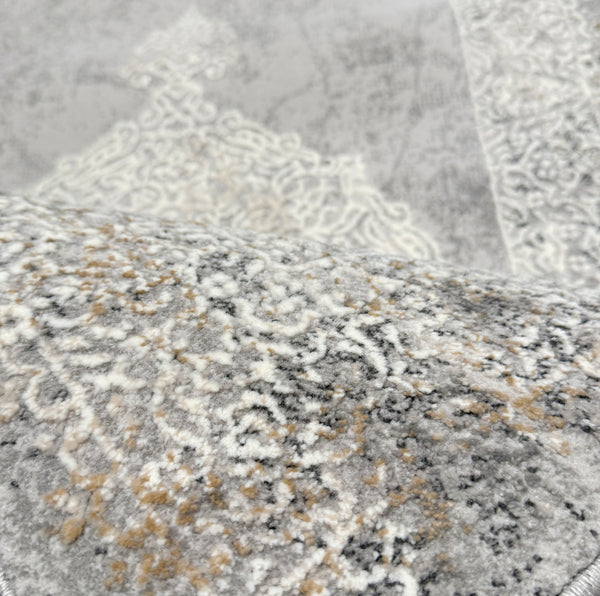 2'6" x 10' - Beige Grey Cream Distressed Modern Thick Plush Runner Rug