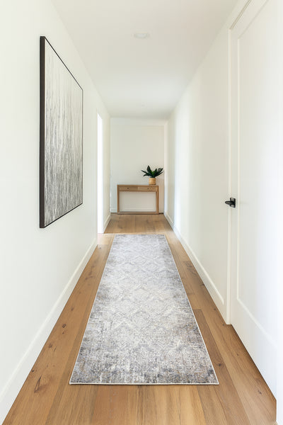 2'6" x 10' - Beige Grey Cream Distressed Modern Thick Plush Runner Rug