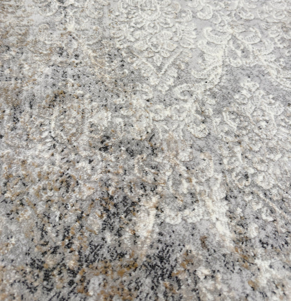 2'6" x 10' - Beige Grey Cream Distressed Modern Thick Plush Runner Rug