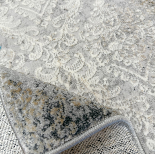 2'6" x 10' - Beige Grey Cream Distressed Modern Thick Plush Runner Rug