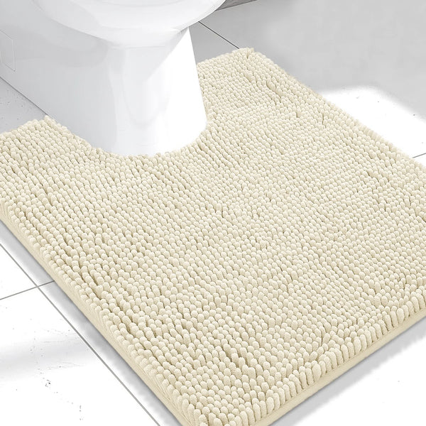 2 Piece Set Cream Soft Cozy Plush Chenille Bath Mat Bathroom Rug