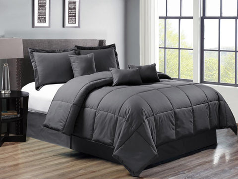 Charcoal California King Size 7-piece Down Alternative Comforter Set