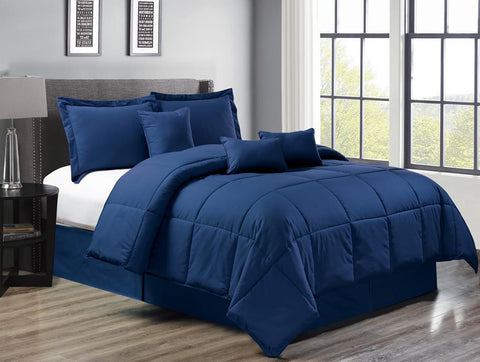 Navy California King Size 7-piece Down Alternative Comforter Set