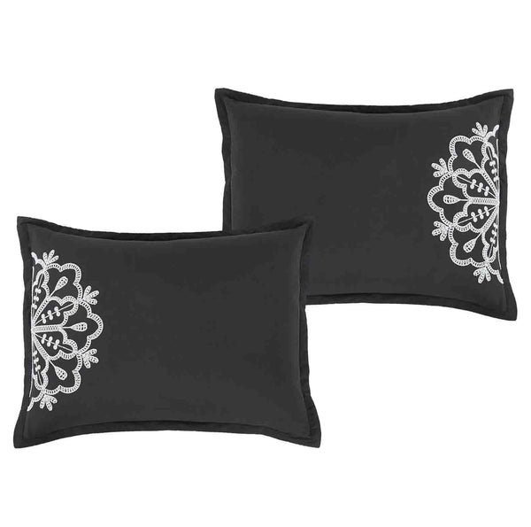 7 Piece Black White Striped Comforter Set Embroidery Soft Bedding